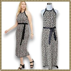 Diane von Furstenberg Animal Print Halter Midi Dress Extra Large